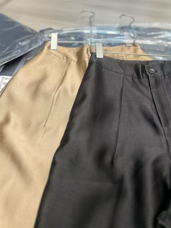 双色丝毛面料秋冬新款纯色简约舒适高腰宽松显瘦百搭九分休闲裤|undefined