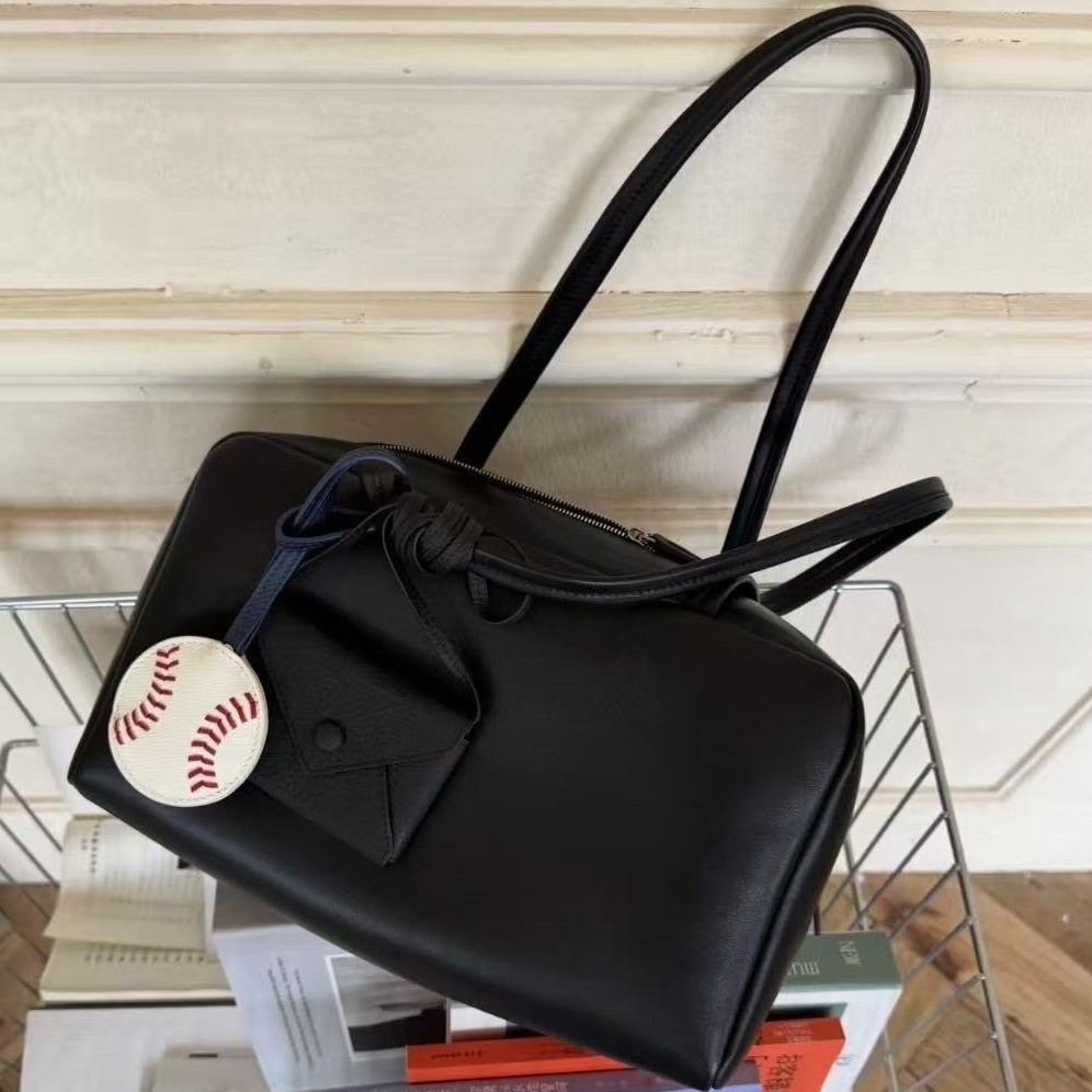 the真皮row波士顿包红色包包Jennie同款保龄球包Astra单肩通勤包