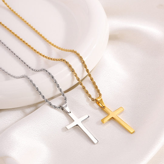 Stainless steel necklace Golden twist chain cross necklace titanium steel non-fading fashion all-match boys pendant