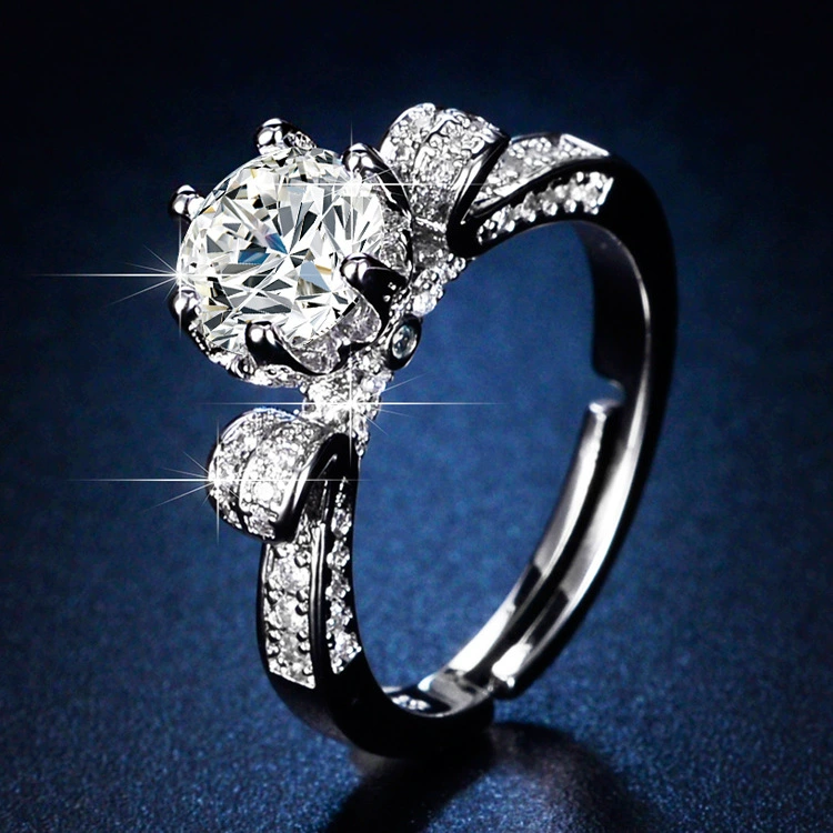 Кольцо, zircon объемом 1 карат, лёгкая роскошь европейского стиля, элегантный дизайн в серебристом тоне
