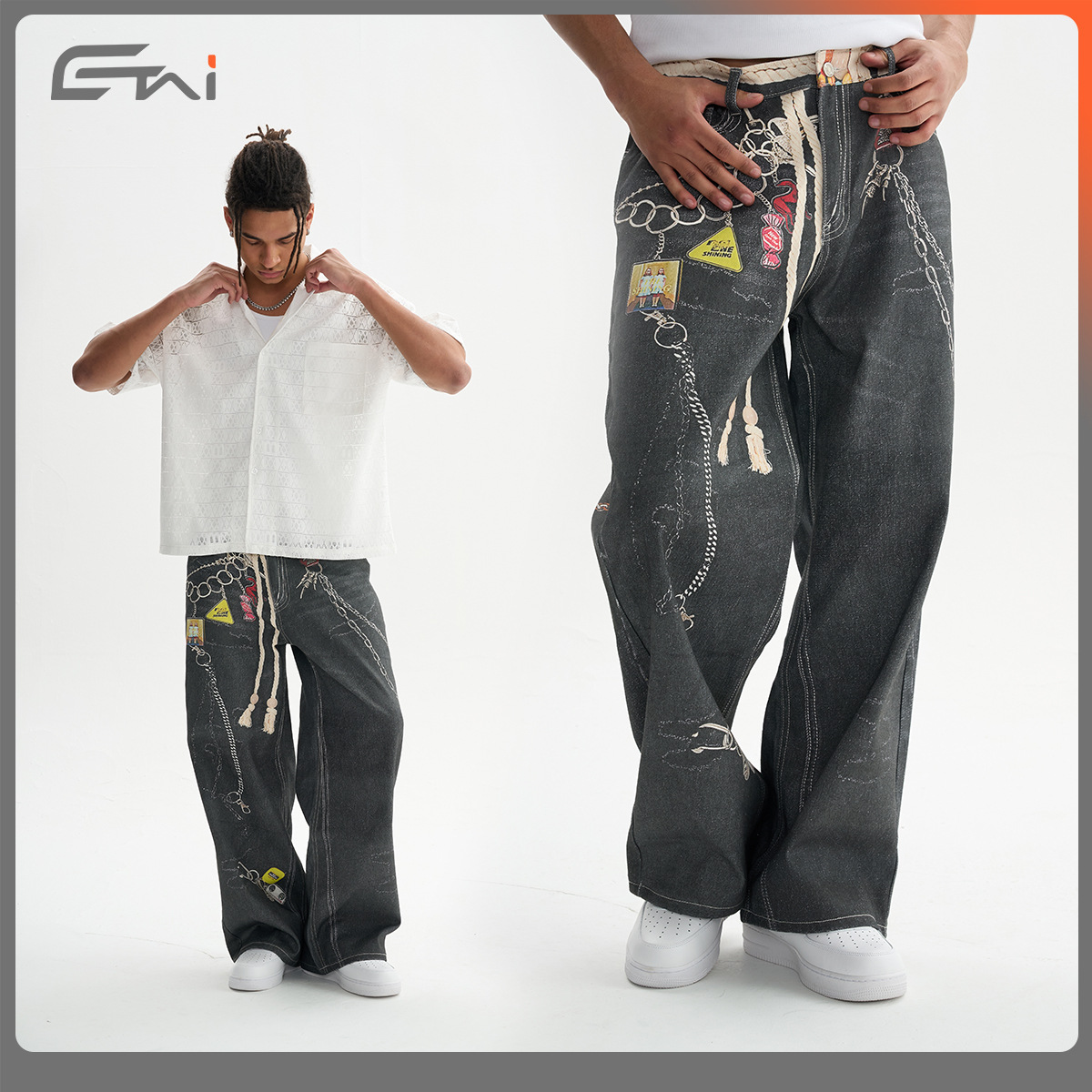 ETAI Hombre| 2025 nuevo tipo de botón impresa en 3D jeans de estilo neutro pesado algodón hombre casual