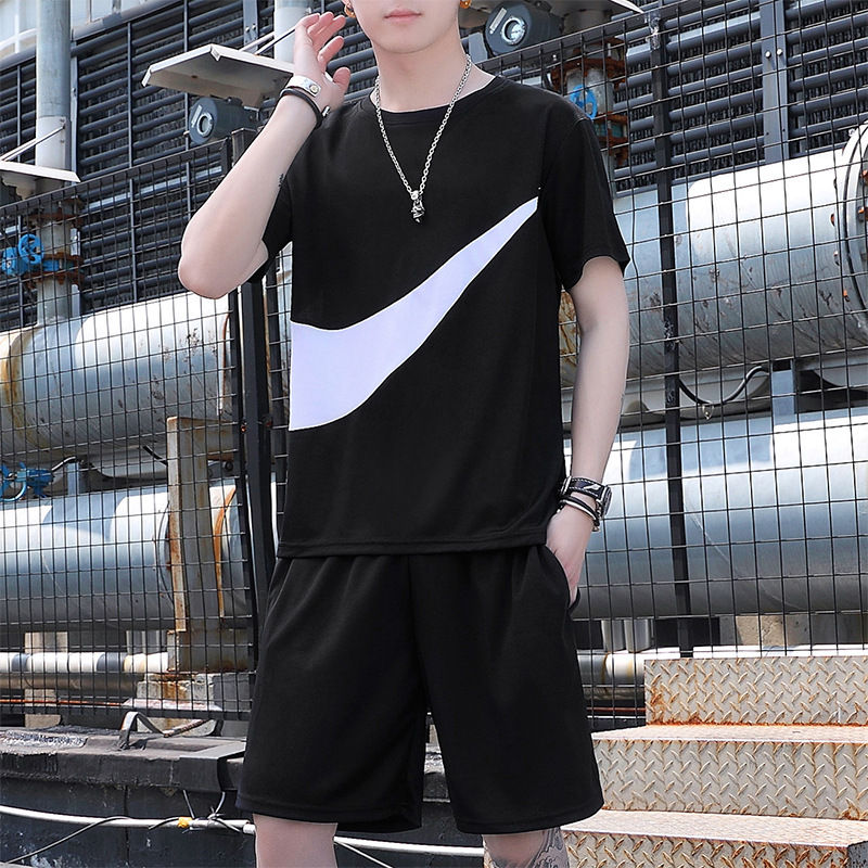 Traje deportivo para hombres Casual de dos piezas Set de pantalones de cinco puntos Running Fitness Traje deportivo de cuello redondo Camiseta de mangas cortas