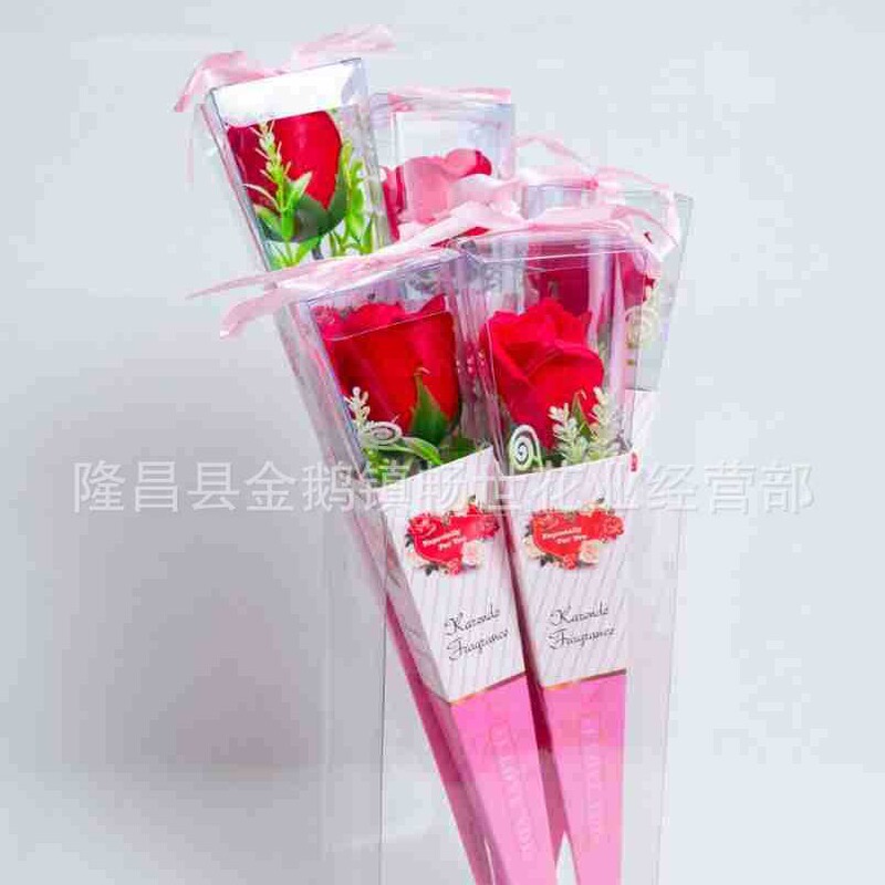 Chinese Valentine's Day Teacher's Day Single Simulated Bouquet Triangle Tube Rose Soap Flower Plastic Soap Flower Gift Chinese Valentine's Day Teacher's Day Single Simulated Bouquet Triangle Tube Rose Soap Flower Plastic Soap Flower Gift