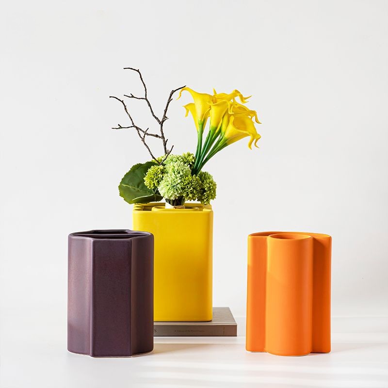 Estilo nórdico arte cerámica Morandi florero colorido creativo salón comedor flor seca arreglo de flores TV decoración del gabinete