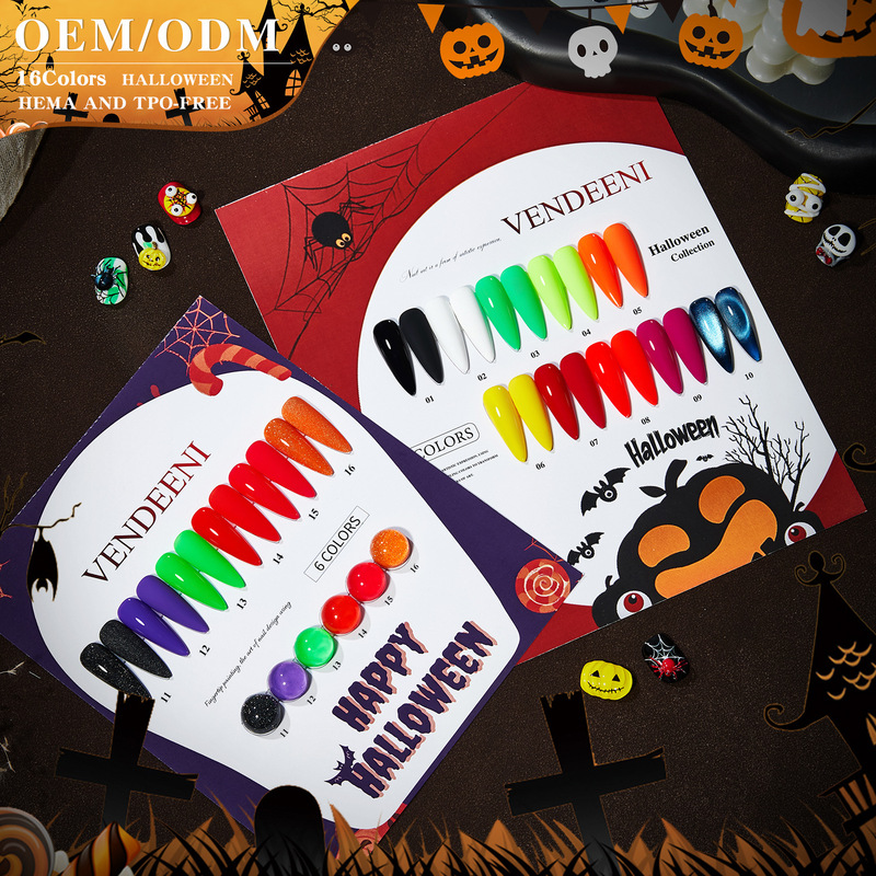 Vendeeni Halloween Series 16-Color Fluorescent Orange Green Luminous Glue Cat's Eye Diamond Glue Nail Salon Special Glue Vendeeni Halloween Series 16-Color Fluorescent Orange Green Luminous Glue Cat's Eye Diamond Glue Nail Salon Special Glue