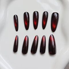 车厘子红猫眼高级质感气质少女风御姐风优雅美甲长款30-T穿戴甲
