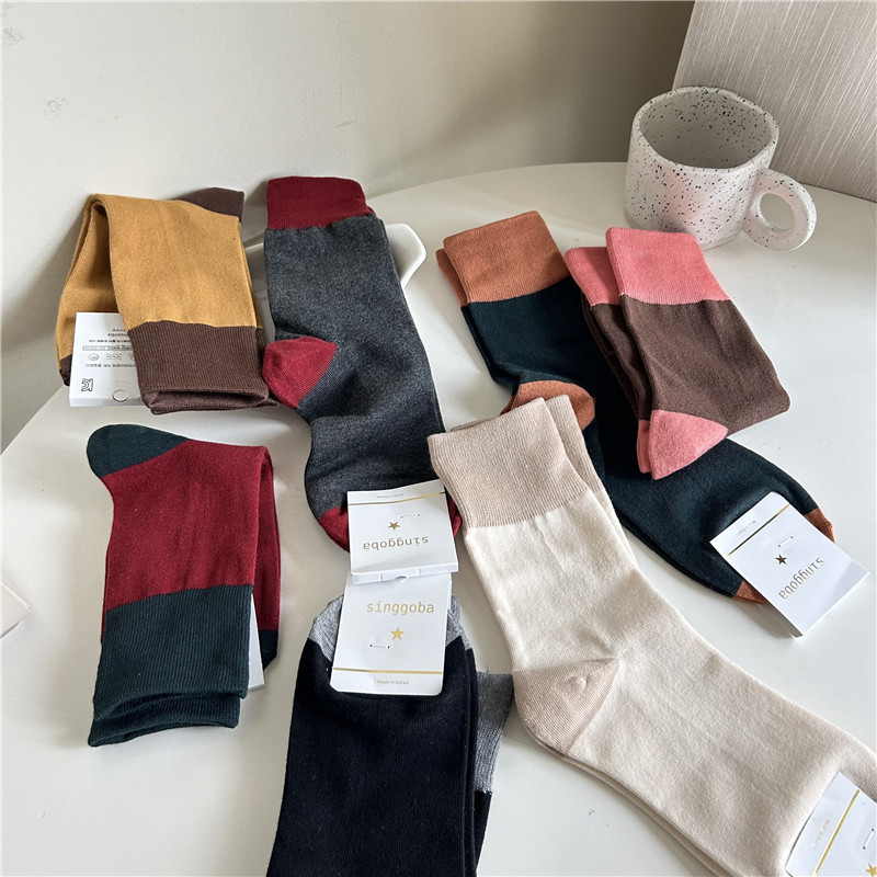 Korean Imported Singgoba Spring, Autumn and Winter Women's Color-Blocked Fashionable Mid-Calf Cotton Socks S-Wl-001 Korean Imported Singgoba Spring, Autumn and Winter Women's Color-Blocked Fashionable Mid-Calf Cotton Socks S-Wl-001