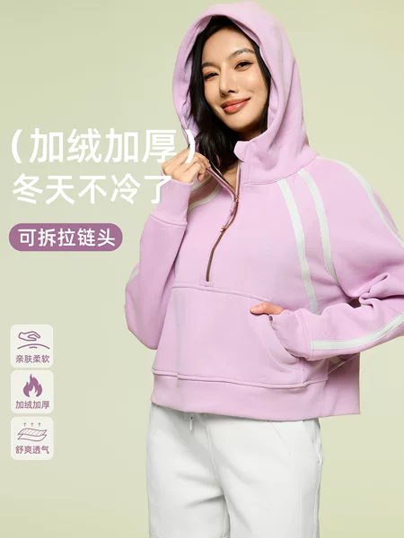 Velvet High-Neck Half-Zip Sweatshirt for Women, Autumn and Winter Warm Sports Top, Loose Casual Versatile Hoodie D25159