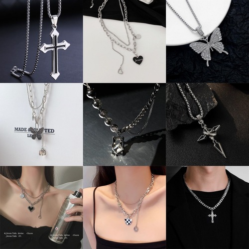 Black Letter Heart Pendant Necklace Cool Style Hip-Hop Match Hoodie Clavicle Chain Glow-in-the-Dark Necklace Factory