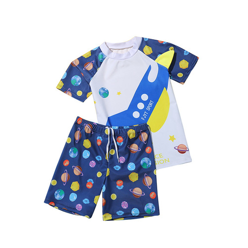 Children's swimwear set for boys, split two-piece set for small, medium, and large children, sun protection quick-dry swim trunks, cute baby hot spring swimsuit