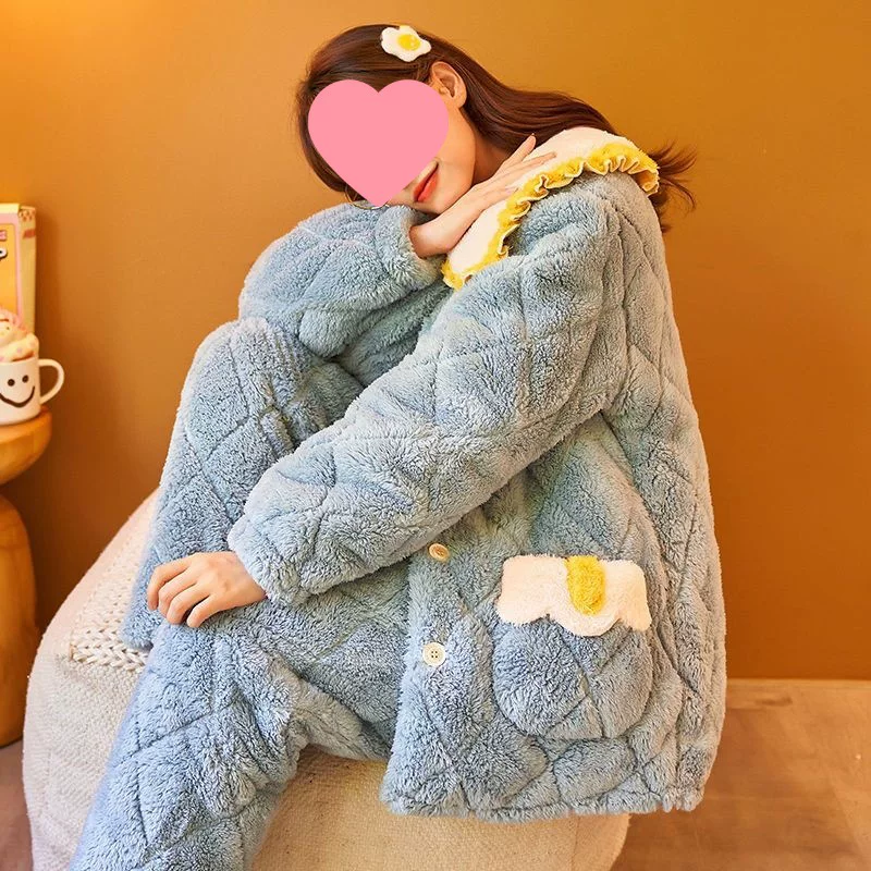 Demi-season coral velvet fleece quilted flannel cute winter pijama, J5, increased thickness