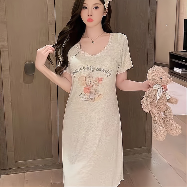 [가슴 패드 포함] 핑크 토끼 잠옷