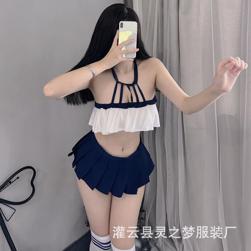 Guanyun County College Style Open Front Bare Chest Bodysuit Lingerie Campus Sexy Set Uniform Temptation 1017
