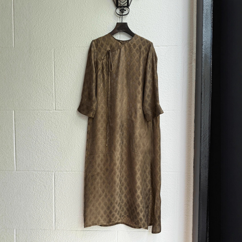 High-End Custom Jacquard Diamond-Pattern Cheongsam Dress, Improved New Chinese-Style Long Dress for Women