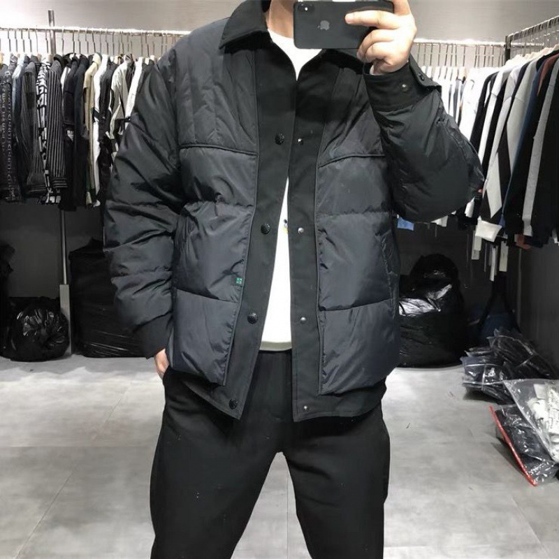 겨울 새로운 남성의면 패딩 재킷 패션 짧은 옷깃 스티칭 대비 컬러 캐주얼 두꺼운 따뜻한 코트