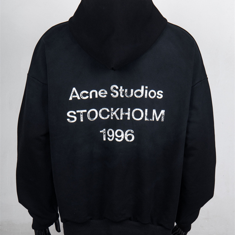 不睡美潮AC风简约经典字母印花喷脏磨破工艺宽松男女毛圈连帽卫衣