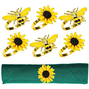 2025 New Cross-Border Cute Little Bee Napkin Ring Yellow Sunflower Napkin Buckle Flower Mouth Cloth Ring Manufacturer Batch