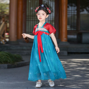 Платье Hanfu для девочек на весну и осень с длинными рукавами для детей, традиционная юбка Ru в древнем стиле Super Fairy Dunhuang, костюм Baby Tang, костюм для выступлений.