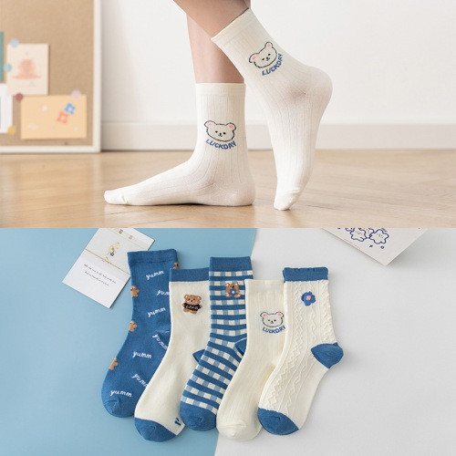 Socks for women in spring and autumn, mid-calf socks, cute white breathable women's stockings, jk lolita cotton socks on behalf of
