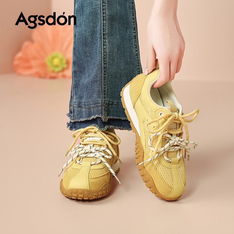 Zapatos de entrenamiento para mujeres 2026 nuevos zapatos casuales de malla de primavera retro amarillo Gump