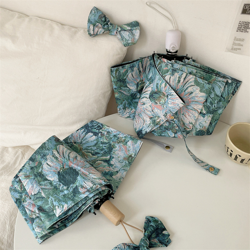 Monet Garden Automatic Umbrella for Women, Dual-Use for Sun and Rain, Black Coating, Uv Protection, Sunshade Umbrella, 70% off Layers