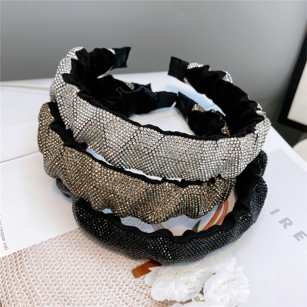 Korean Style Creative Full Rhinestone Folded Wide Headband display picture 9