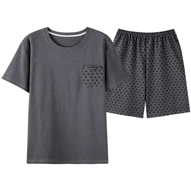 Cotton summer pijama, men's set, thin shorts for leisure, 100% cotton, with short sleeve, simple and elegant design