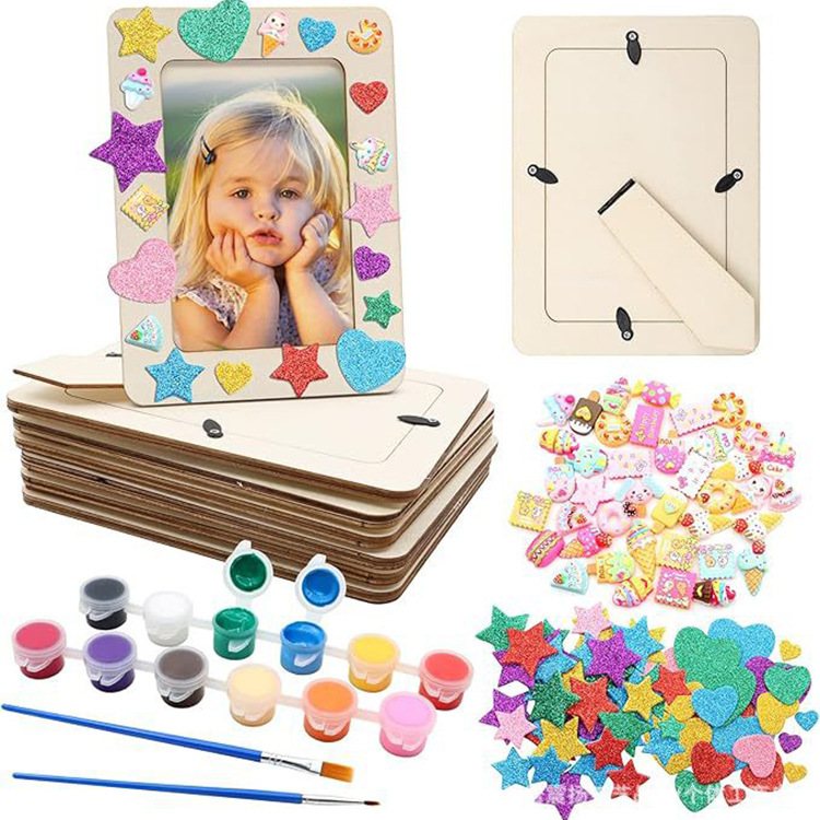 Cross-Border Wooden Photo Frame DIY Children's Art Decoration with Stars and Hearts, Children's Handmade Clay Photo Frame
