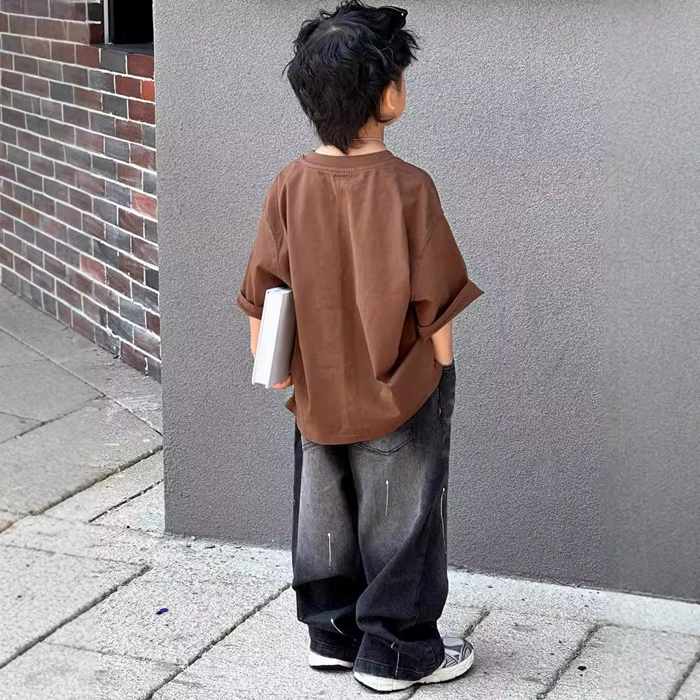 Autumn children's jeans for boys, casual trousers, Korean style, loose straight fit