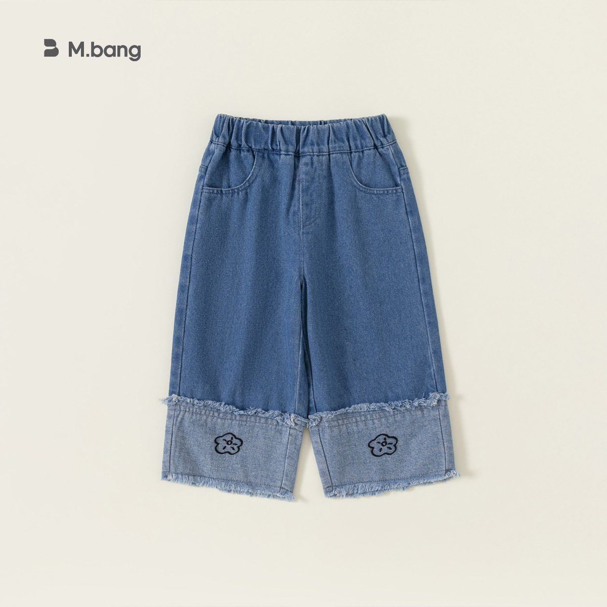 Jeans de pierna recta para niñas Youbao, ropa exterior elegante para otoño, pantalones anchos con bordado floral para niñas pequeñas.