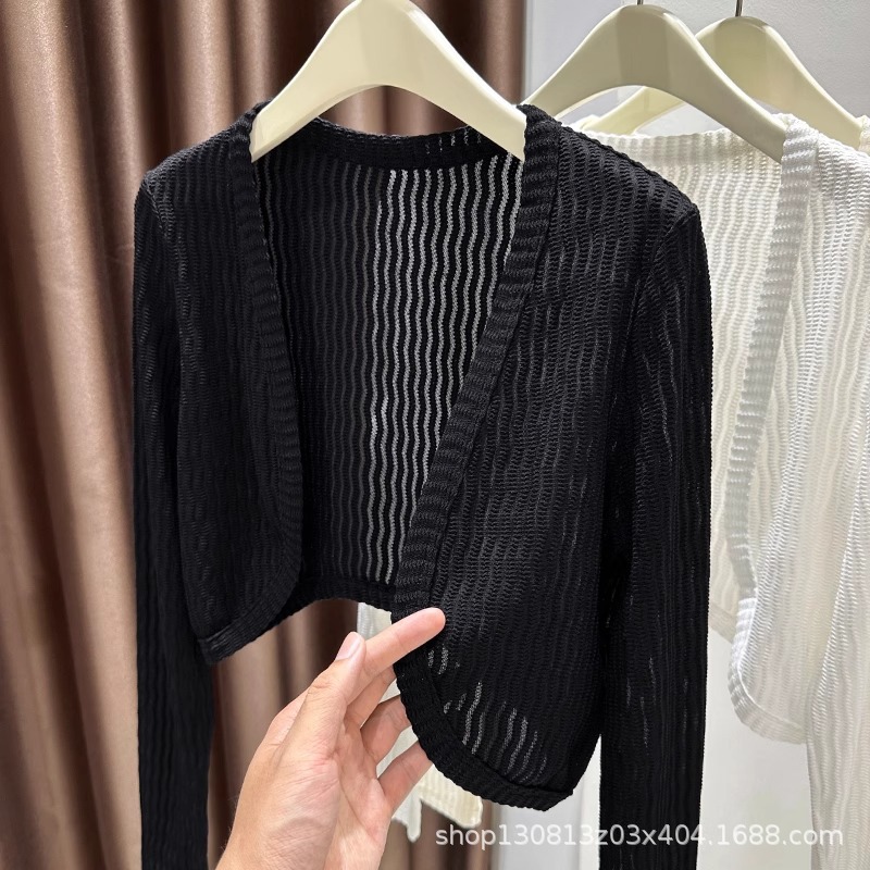 Short lace sun protection cardigan jacket for women, new summer style, shawl, paired with a suspender dress, mesh outer layer, thin cover-up.