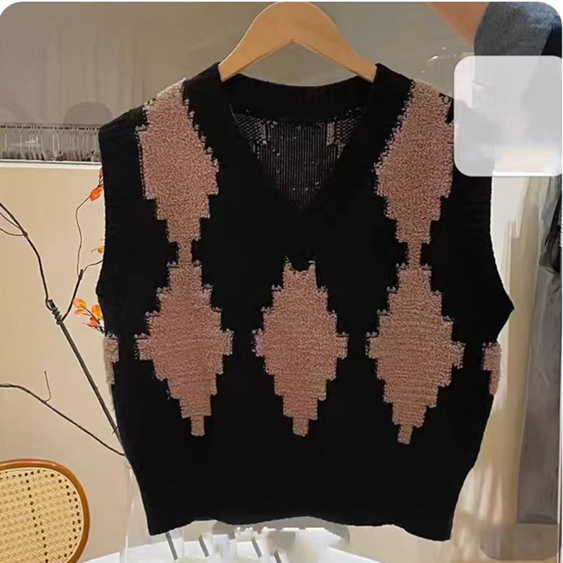 Corea del Sur Dongdaemun cuello chaleco suelto mujer primavera y otoño nuevo diseño suéter chaleco de punto image 5