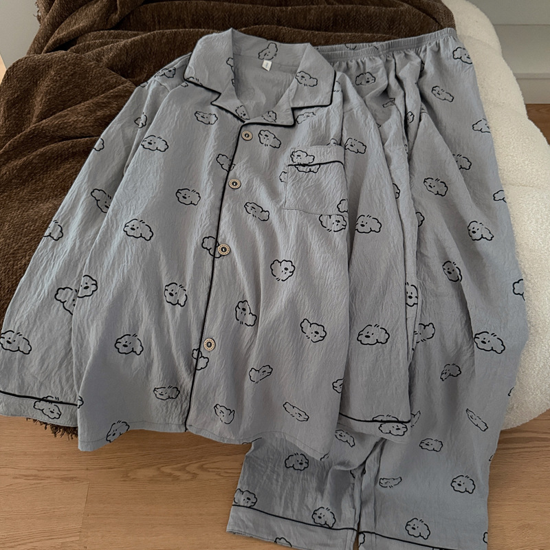 Cute Cartoon Cotton Puppy Cloud Cotton Pajamas Spring Autumn Winter Men's Long Sleeve Trousers Cardigan Home Clothes Set
