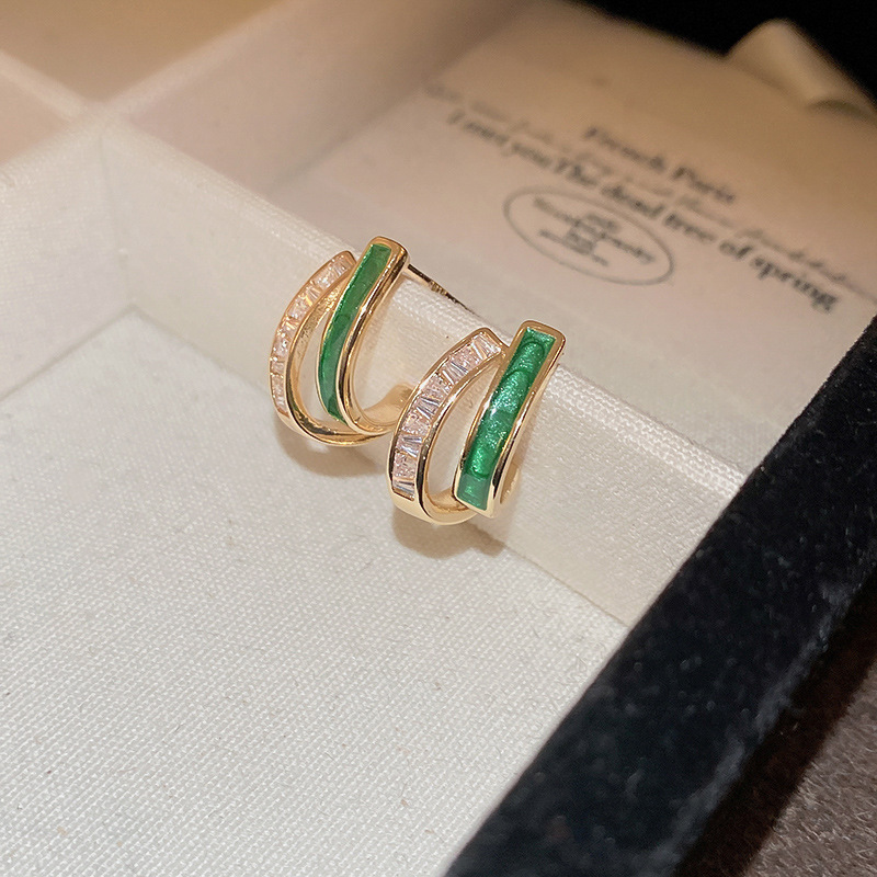 Temperamento de pendientes verdes pendientes ligeros lujosos de alto nivel sensación de pendientes zircon flores joyas geométricas al por mayor fábrica