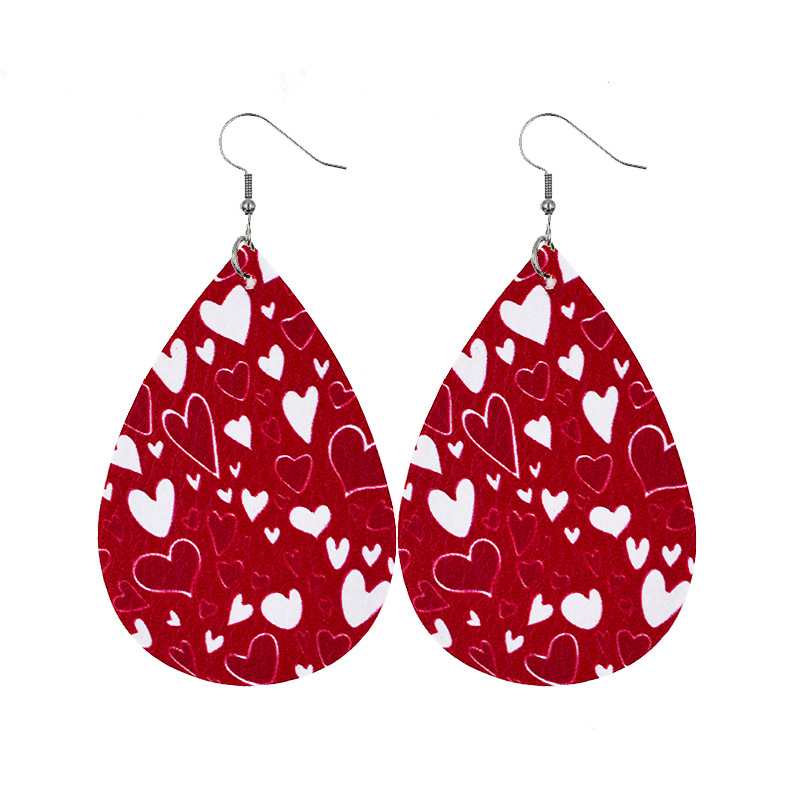 1 Pair Elegant Cartoon Style Vacation Letter Water Droplets Heart Shape Pu Leather Drop Earrings display picture 7