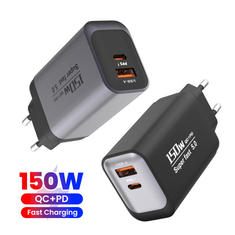 Cross-Border 150W Charger Usb+Typec Dual-Port Mobile Phone Adapter Full Protocol Pd22.5W Fast Charging Charging Head