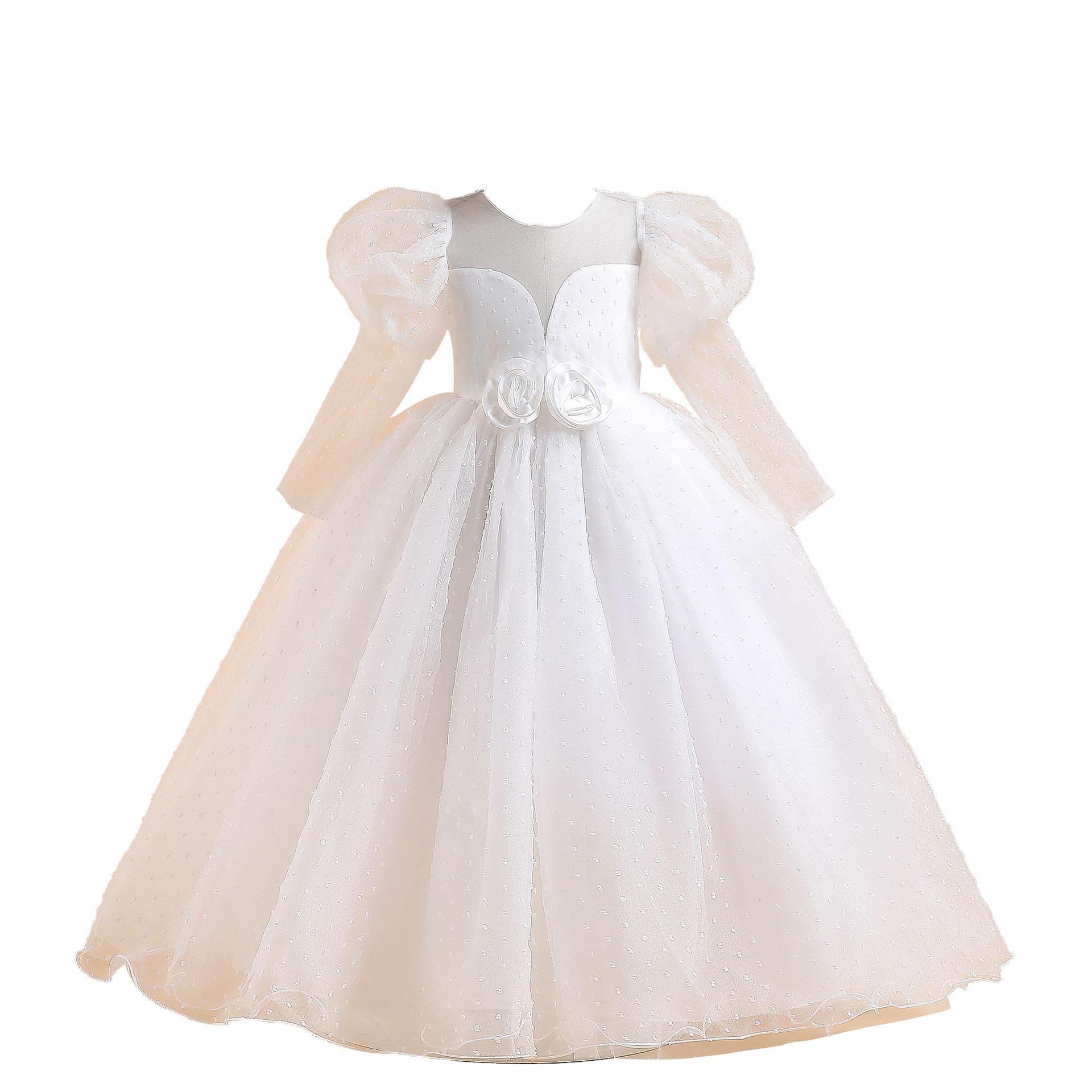 Europa y América nuevo medio y grande vestido de los niños burbuja manga larga princesa mullida gasa vestido piano rendimiento vestido de noche vestido