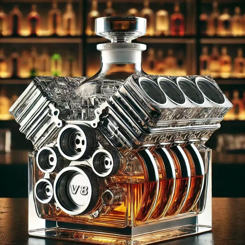2025跨境爆款工艺洋酒杯威士忌套装水晶玻璃V8发动机样式酒瓶