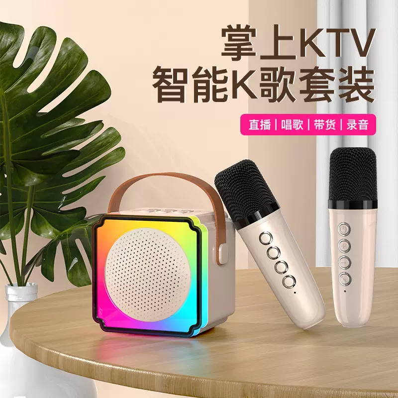 跨境私模P8蓝牙无线k歌音响儿童麦克风话筒音箱一体机家用户外KTV