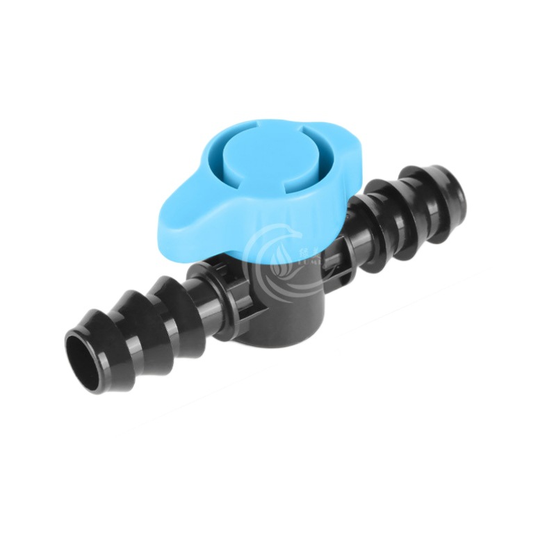 Nuevo mango azul 20 PE tubo a través de la válvula enchufe tubo PE válvula de bola directa micro spray riego por goteo