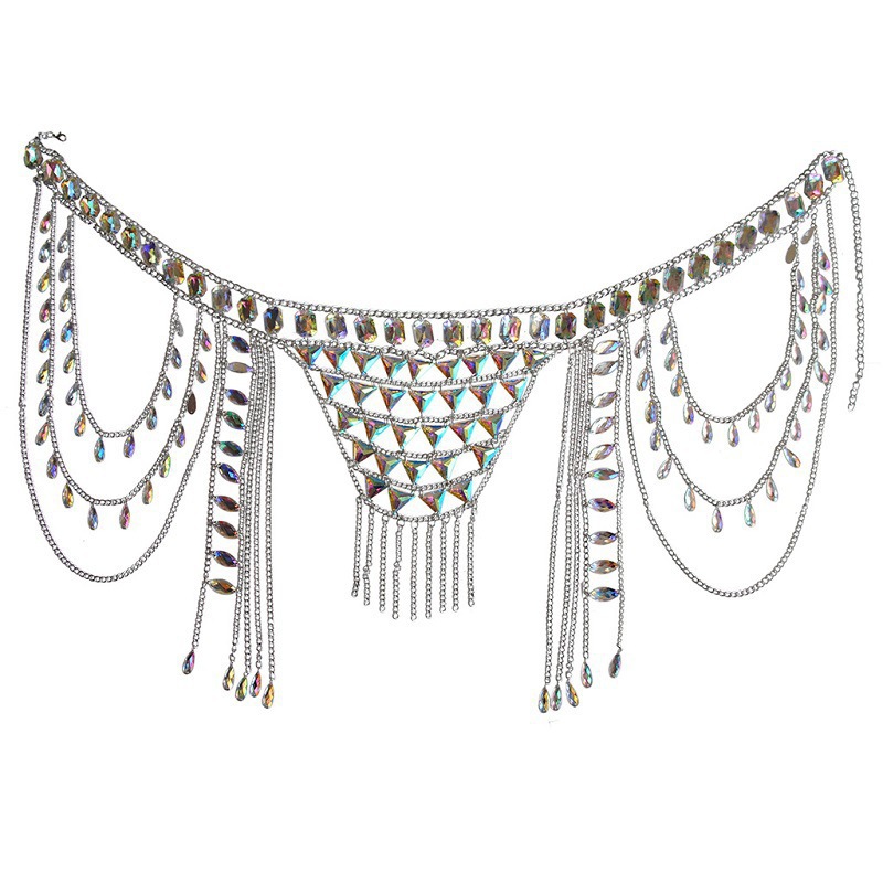 Nuevos accesorios transfronterizos europeos y americanos, cadena de cintura de acrílico de moda retro, conjunto de cadena corporal geométrica multicapa, moderno image 10
