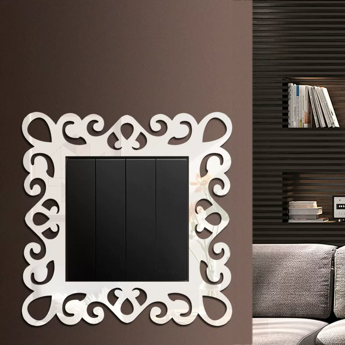 跨境花边亚克力开关镜面墙贴客厅卧室开关个性装饰自粘墙贴