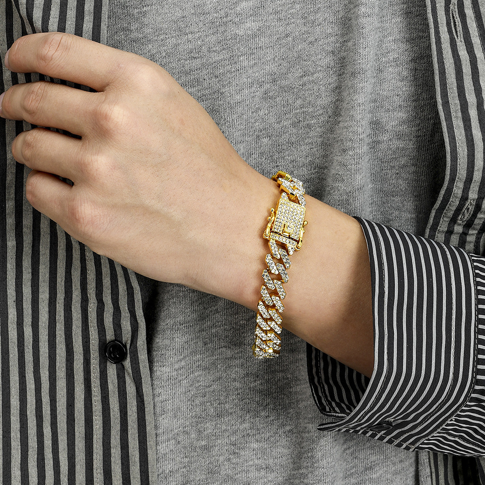 Cuban Link Bracelet For Men 15mm Full Diamond Hip Hop Style_voghion.com