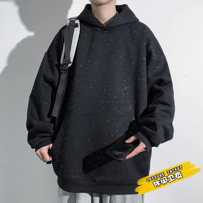 블랙 스웨터 남자 봄 가을과 겨울 트렌디 브랜드 느슨한 라운드 넥 올 매치 캐주얼 기본 솔리드 컬러 내베이스 셔츠
