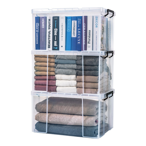 Jeko wardrobe storage box, household plastic clothing transparent weekly rotation organizing box, right-angled box