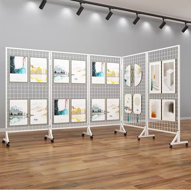 Grid Display Rack for Art Studio and Kindergarten Artwork, Iron Art Exhibition Stand, Partition Art Exhibition Rack, Foldable Mobile Exhibition Rack