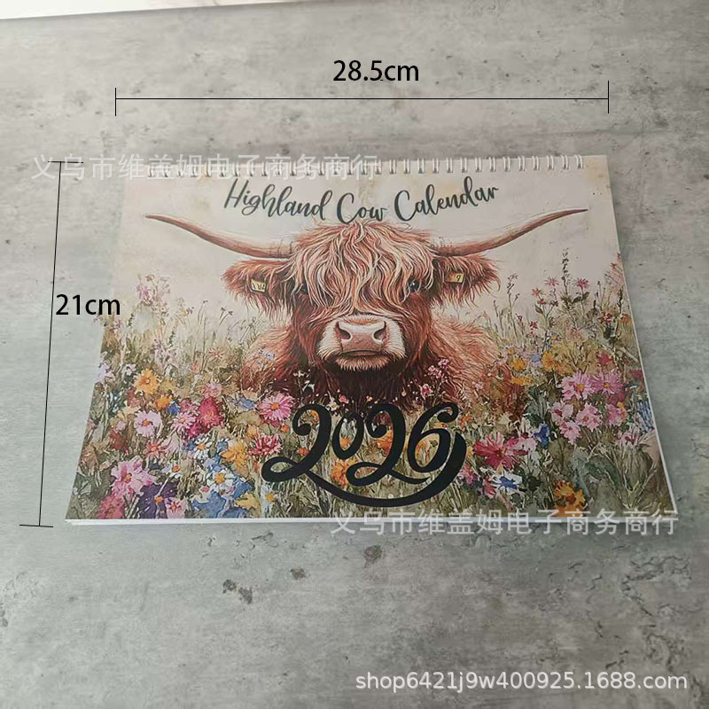 高地牛日历2026 Highland Cow Calendar 2026 家庭办公室装饰挂历|undefined