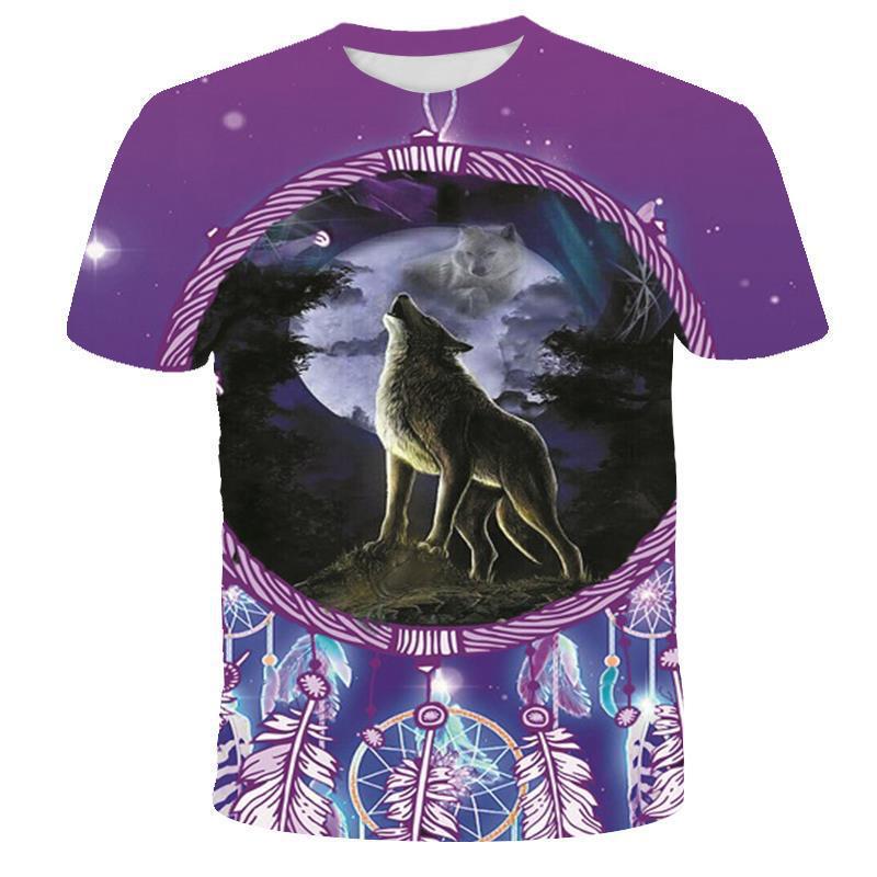 New Wolf Pattern Digital Print Short-sleeved Men's T-shirt Round Neck Slim Base Shirt