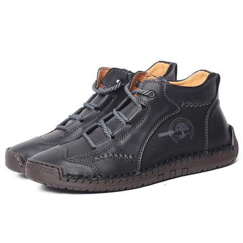 Winter and Autumn Men's Brim Martin Boots Retro Casual Mid-Top Men's Boots Handmade Large Men's Leather Boots