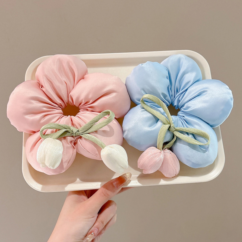 Flor Tulip Coron Hairy Circle para el cabello Ambiente dulce para niños Cabeza tridimensional Flor con bola Cabeza Cuerda para el cabello Tocado Mori
